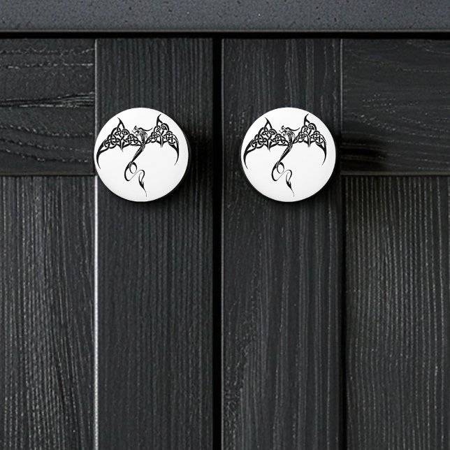Celtic Tribal Dragon Knotwork Black White Fantasy Ceramic Knob (Creator Uploaded)