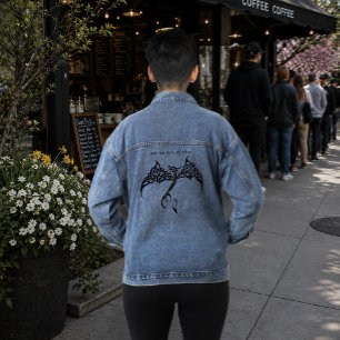 Celtic Tribal Dragon Knotwork Black White Fantasy Denim Jacket