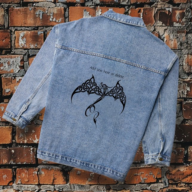 Celtic Tribal Dragon Knotwork Black White Fantasy Denim Jacket (Creator Uploaded)