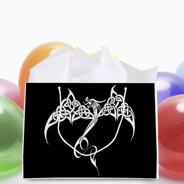Celtic Tribal Dragon Knotwork Black White Fantasy Large Gift Bag (Creator Uploaded)