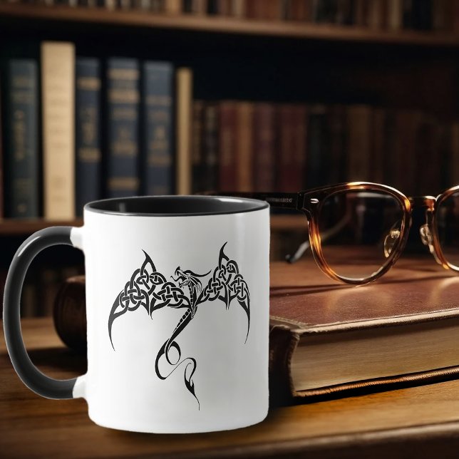 Celtic Tribal Dragon Knotwork Black White Fantasy Mug (Creator Uploaded)