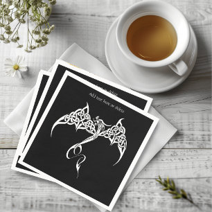 Celtic Tribal Dragon Knotwork Black White Fantasy Napkin