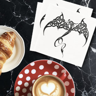Celtic Tribal Dragon Knotwork Black White Fantasy Napkin