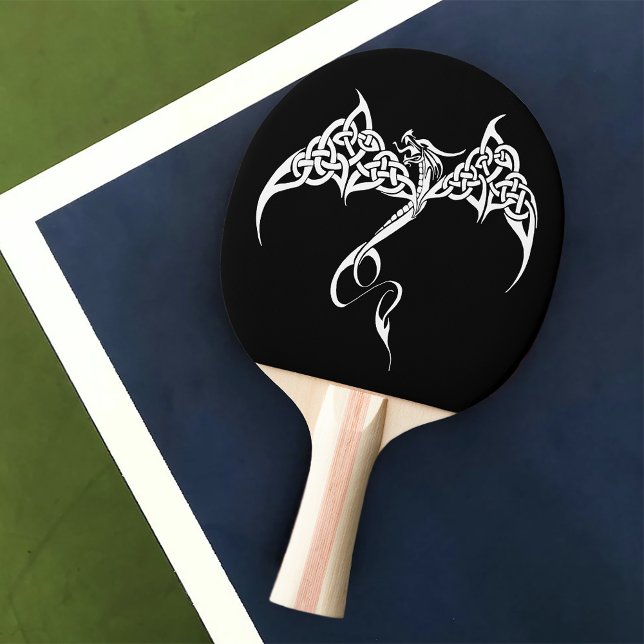 Celtic Tribal Dragon Knotwork Black White Fantasy Ping Pong Paddle (Creator Uploaded)