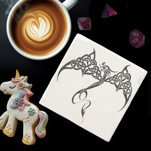 Celtic Tribal Dragon Knotwork Black White Fantasy Stone Coaster