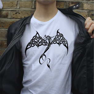 Celtic Tribal Dragon Knotwork Black White Fantasy T-Shirt