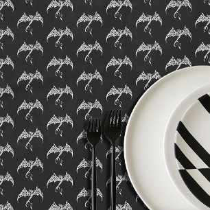 Celtic Tribal Dragon Knotwork Black White Fantasy Tablecloth