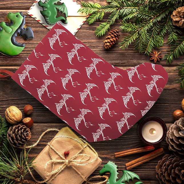 Celtic Tribal Dragon Red White Small Christmas Stocking (Creator Uploaded)