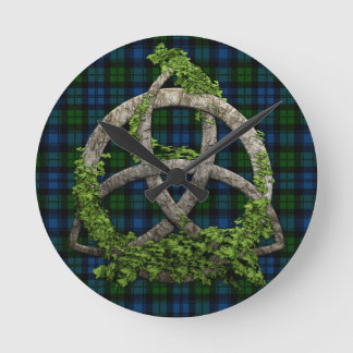 Celtic Trinity Knot And Campbell Military Tartan Round Clock