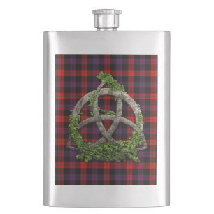 Celtic Trinity Knot And Clan Brown Tartan Hip Flask