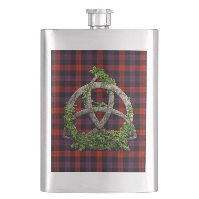 Celtic Trinity Knot And Clan Brown Tartan Hip Flask (Front)