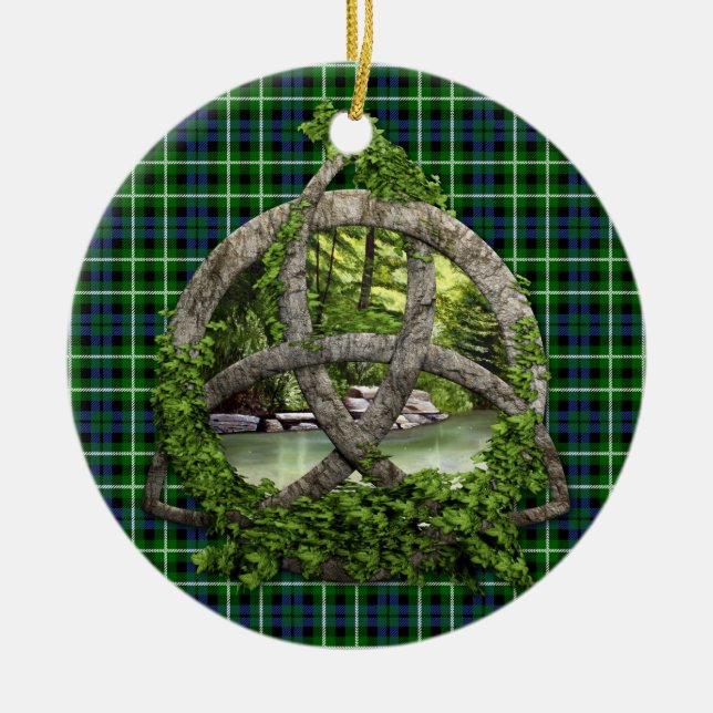 Celtic Trinity Knot And Clan Graham Tartan Ceramic Tree Decoration (Front)