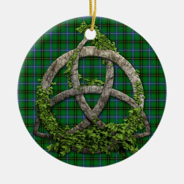 Celtic Trinity Knot And Clan Henderson Tartan Ceramic Tree Decoration (Front)