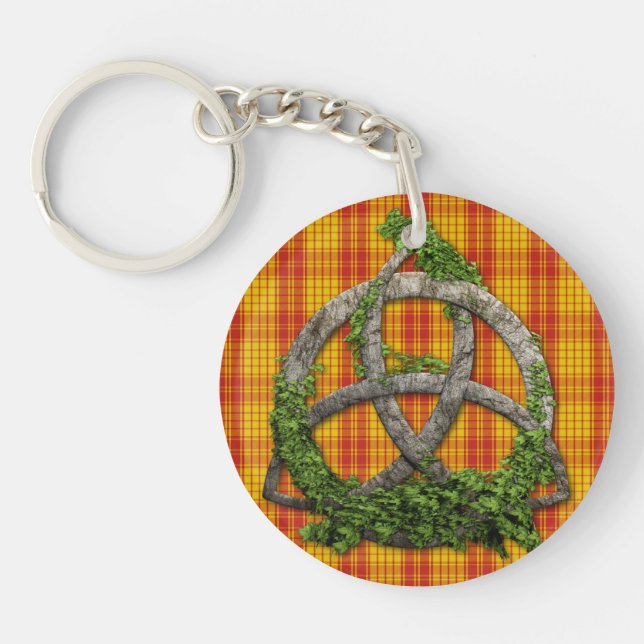 Celtic Trinity Knot And Clan MacMillan Tartan Key Ring (Front)
