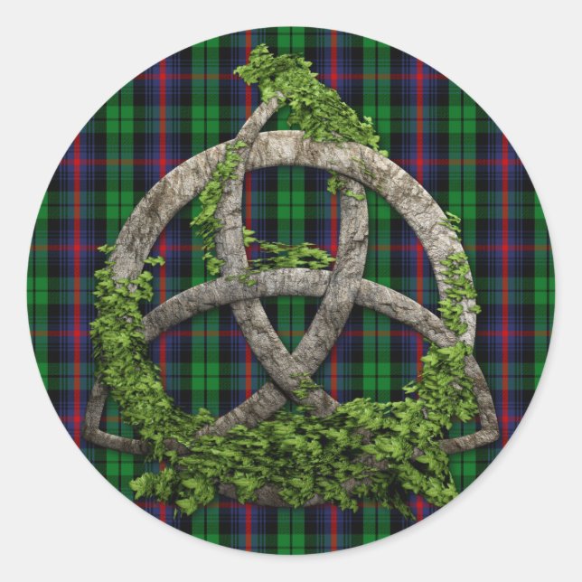 Celtic Trinity Knot And Clan Urquhart Tartan Classic Round Sticker (Front)