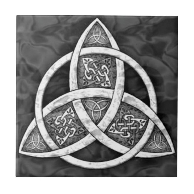 Celtic Trinity Knot in Greys & Black Ceramic Tile (Front)