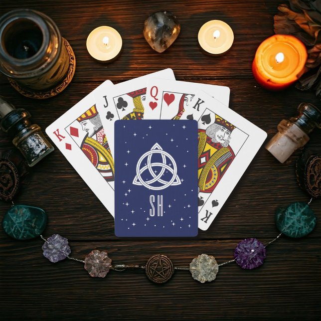 Celtic Trinity Knot Monogram Blue Playing Cards (Just add your initial!)