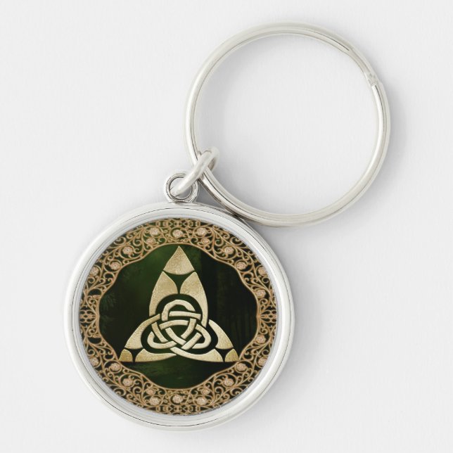 Celtic Trinity Knot on Forest Shadows  Key Ring (Front)