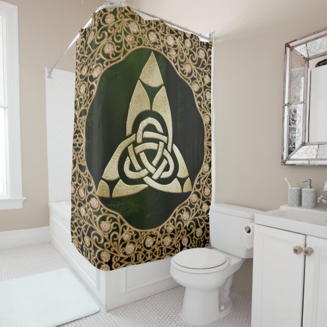 Celtic Trinity Knot on Forest Shadows  Shower Curtain (In Situ)