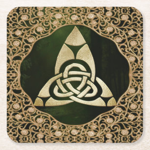 Celtic Trinity Knot on Forest Shadows Square Paper Coaster