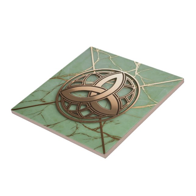 Celtic Trinity Knot on Sage Marble Gold Veins Tile (Side)