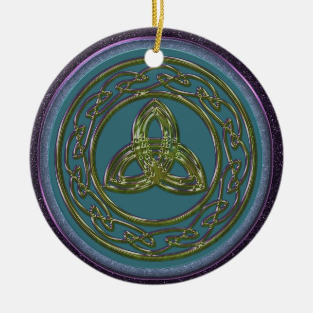 Celtic Trinity Knot Ornament in Blue, Green Purple (Front)