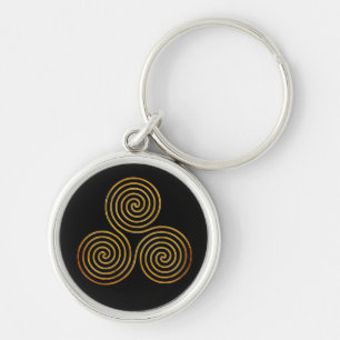 celtic triple spiral - OneLine antique gold, black Key Ring