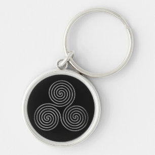 celtic triple spiral - OneLine antiqueSilverBlack Key Ring