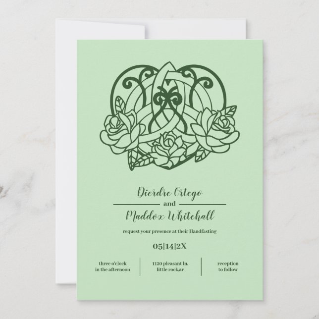 Celtic Triquetra Irish Heart Green Handfasting Invitation (Front)