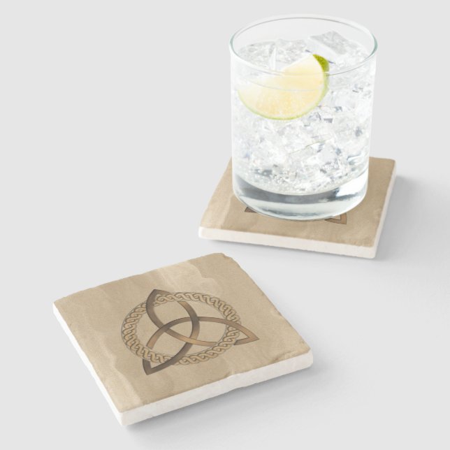 Celtic Triquetra Trinity Knot Stone Coaster (Side)
