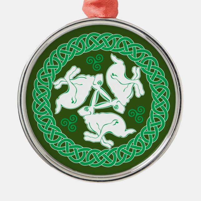 Celtic Triskele Hares Metal Tree Decoration (Front)