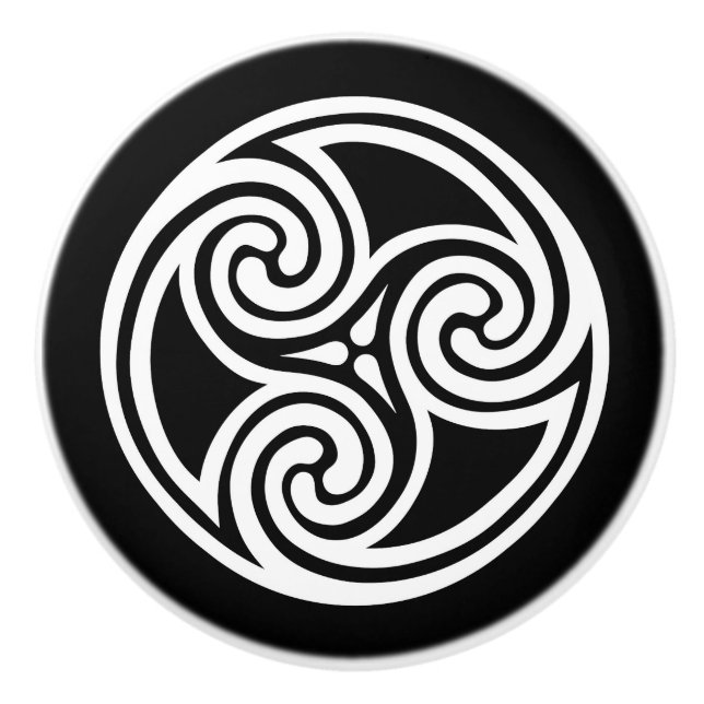 Celtic Triskele Ornament, Black and White Ceramic Knob (Front)