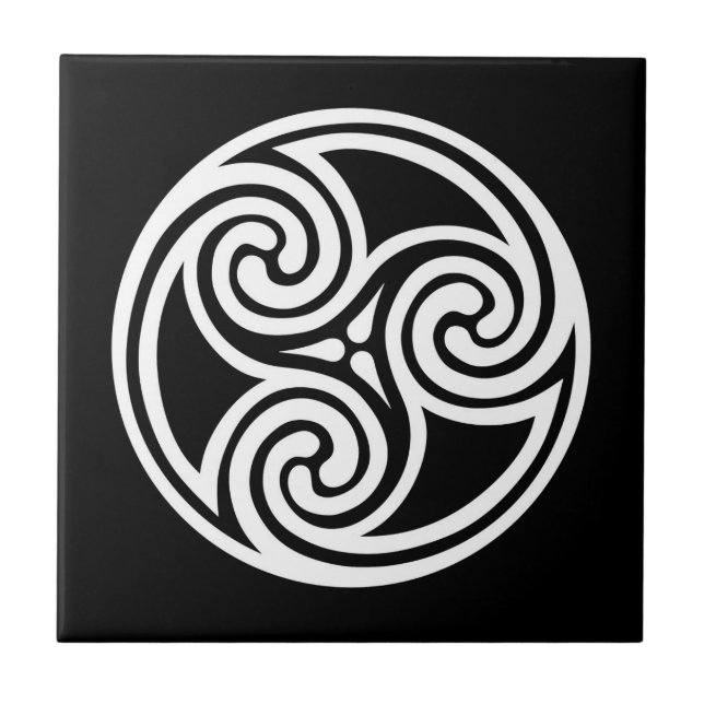 Celtic Triskele Ornament, Black and White  Tile (Front)
