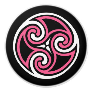 Celtic Triskele Ornament, Fuchsia, Black and White Ceramic Knob
