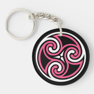 Celtic Triskele Ornament, Fuchsia, Black and White Key Ring