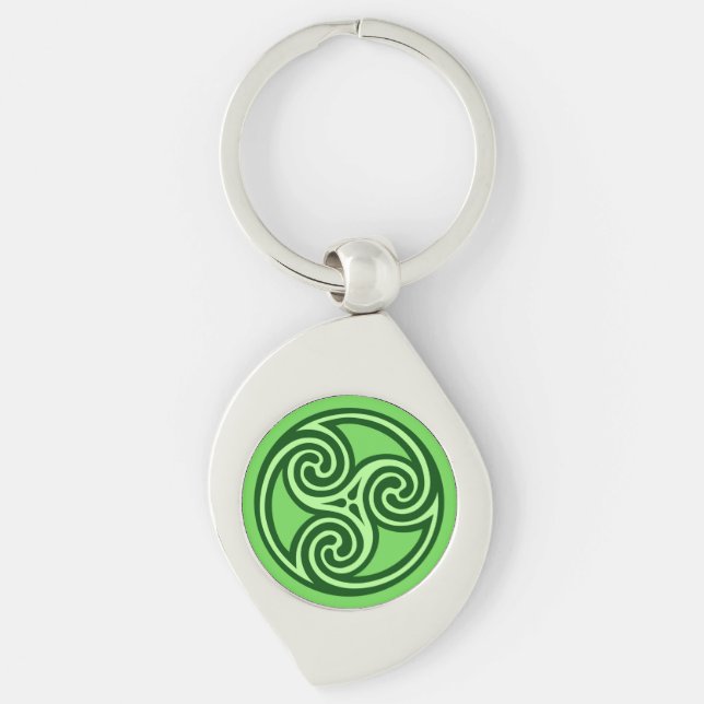 Celtic Triskele Ornament, Lime and Dark Green Key Ring (Front)