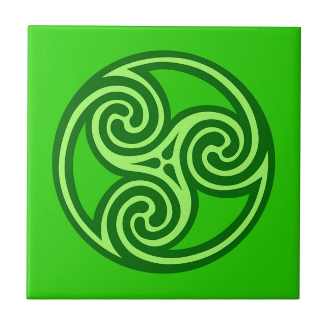 Celtic Triskele Ornament, Lime & Emerald Green   Tile (Front)