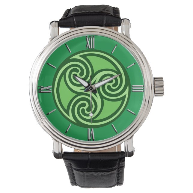 Celtic Triskele Ornament, Lime & Emerald Green  Watch (Front)