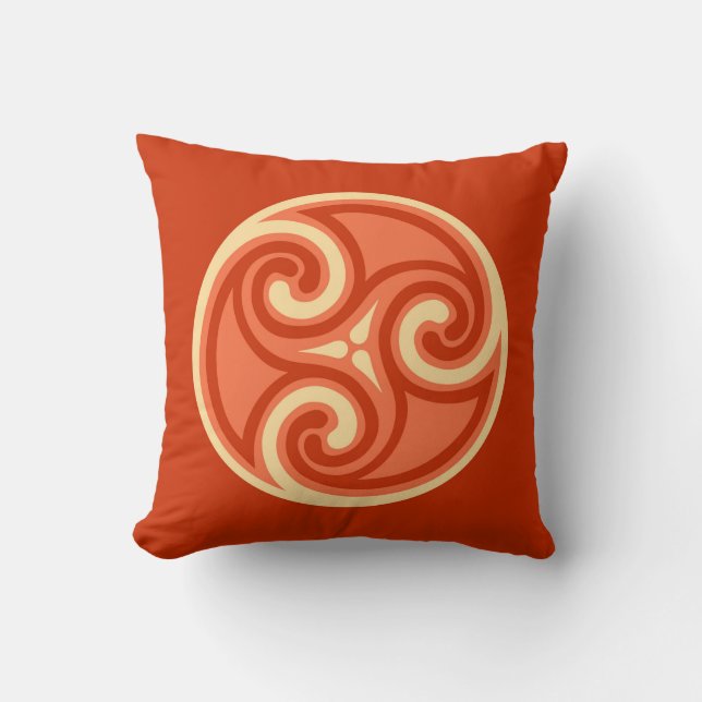 Celtic Triskele Ornament, Mandarin Orange Cushion (Front)