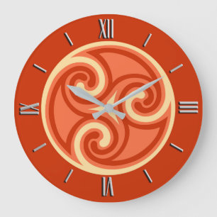 Celtic Triskele Ornament, Mandarin Orange Large Clock