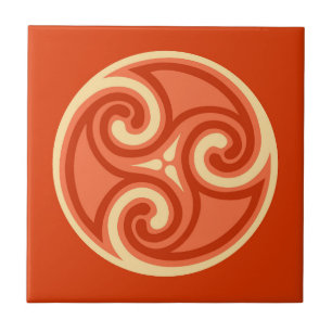 Celtic Triskele Ornament, Mandarin Orange  Tile