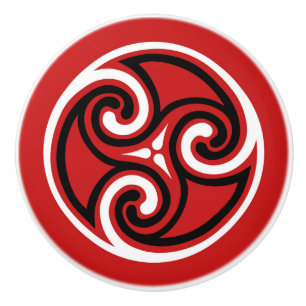 Celtic Triskele Ornament, Red, Black and White Ceramic Knob