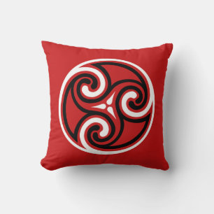 Celtic Triskele Ornament, Red, Black and White Cushion