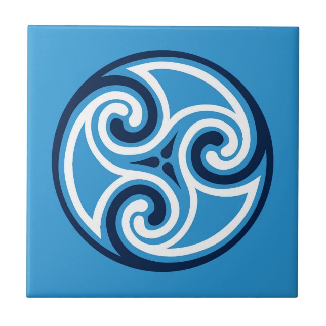 Celtic Triskele Ornament, Sky Blue and White  Tile (Front)