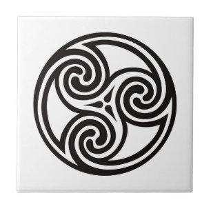 Celtic Triskele Ornament, White and Black Tile