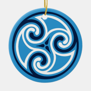 Celtic Triskele Pattern, Sky Blue and White Ceramic Tree Decoration