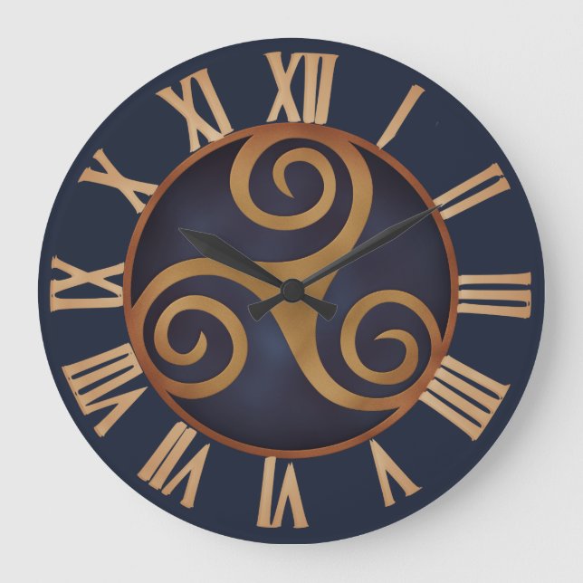 Celtic Triskelion (Blue) Custom Large Clock (Front)