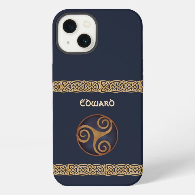 Celtic Triskelion (Blue) Custom Template iPhone Case (Back)
