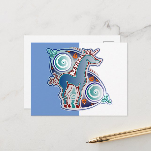 Celtic unicorn postcard (Front/Back In Situ)