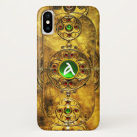 CELTIC WARRIOR SHIELD EMERALD RUBY GEM  MONOGRAM